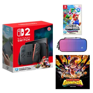 【Nintendo 任天堂】Switch 2 瑪利歐賽車世界 主機組+《蕉力全開》+《驚奇》+《良值 NS2收納包 紫》+《9H貼