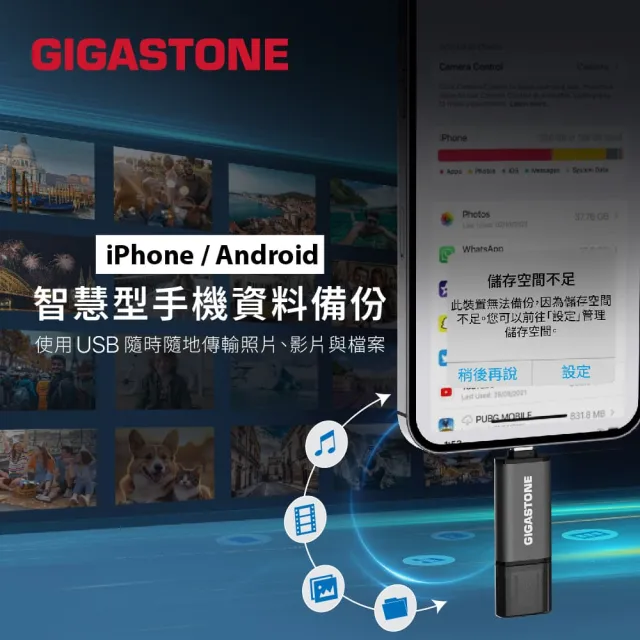 【Gigastone 立達國際】256GB USB3.2 Gen1 Type-C雙介面隨身碟UAC-4400GY(iPhone17/Mac/Android/筆電)