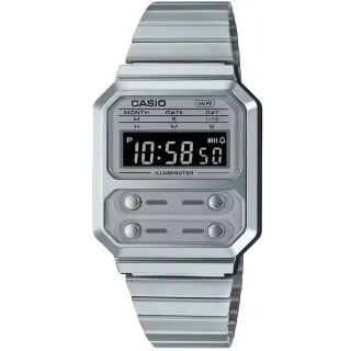 【CASIO 卡西歐】卡西歐懷舊復古電子鋼帶錶-銀(A100WE-7B)