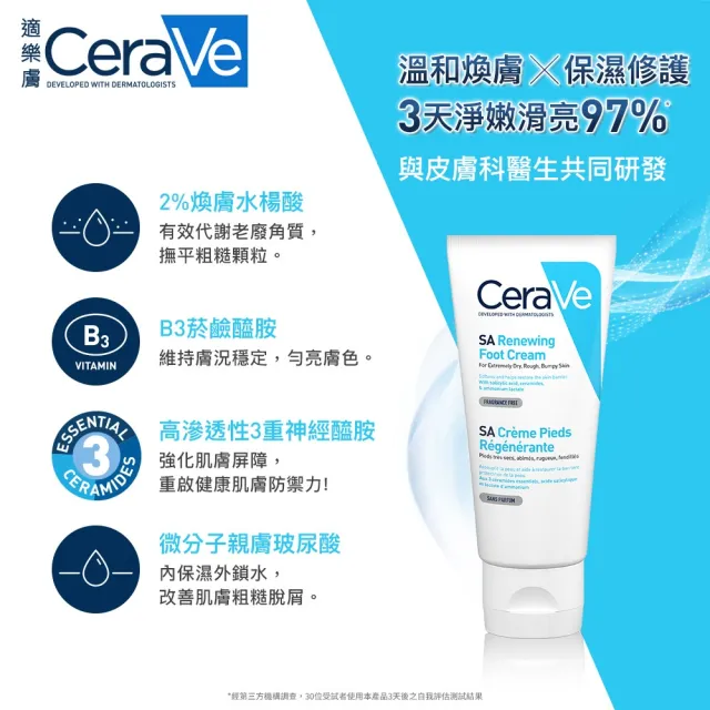 【CeraVe適樂膚】全新上市清爽嫩膚超值組★B3水楊酸煥膚修護美體霜88ml_足部專用+長效清爽保濕乳 473ml*2