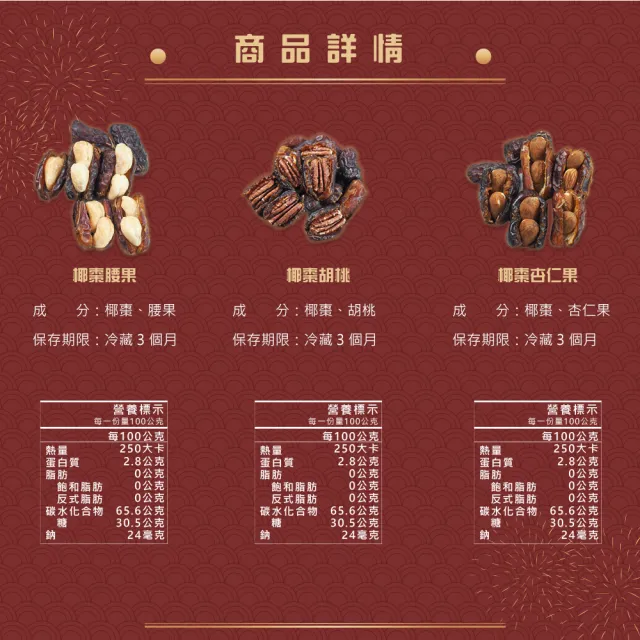 【甜園】年節禮盒 E款X3盒 棗到幸福 綜合椰棗(過年零嘴 椰棗 堅果 核桃 伴手禮 年節送禮 過年禮盒) 