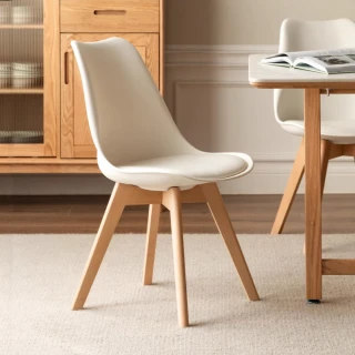 【hoi! 好好生活】源氏木語伊姆斯山毛櫸實木PU坐面餐椅2入 S0399 米白