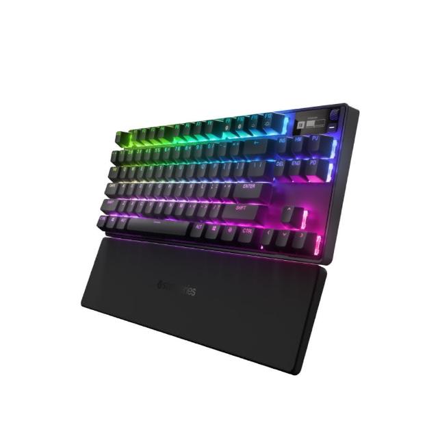 SteelSeries 賽睿 APEX PRO TKL 電競鍵盤，80% 無數字鍵尺寸設計，適合專業電競玩家。有線連線提供穩定效能，搭載 OmniPoint 磁性開關科技，可精準調整觸發點，讓遊戲操作更靈敏。支援全綵 RGB 燈效與 OLED 顯示螢幕，客製化鋼鐵軍團引擎軟體，帶來極致電競體驗。