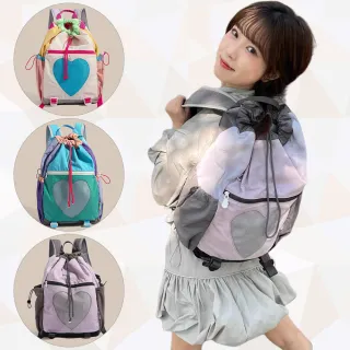 【LEESA】雙11 女生包包\撞色包包\束口袋\多巴胺\可愛背包\尼龍包包\防水包包\包包\背包\後背包