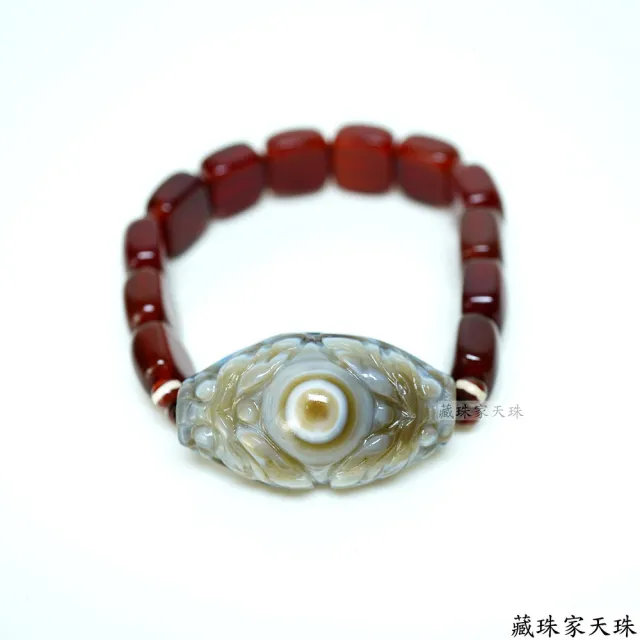【藏珠家】精品40mm雙龍拱珠+紅玉髓板珠天珠手鍊