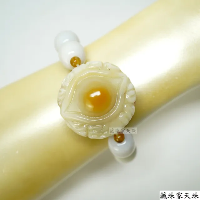 【藏珠家】精品35mm雪花財咒天眼+白玉髓鼓珠天珠手鍊