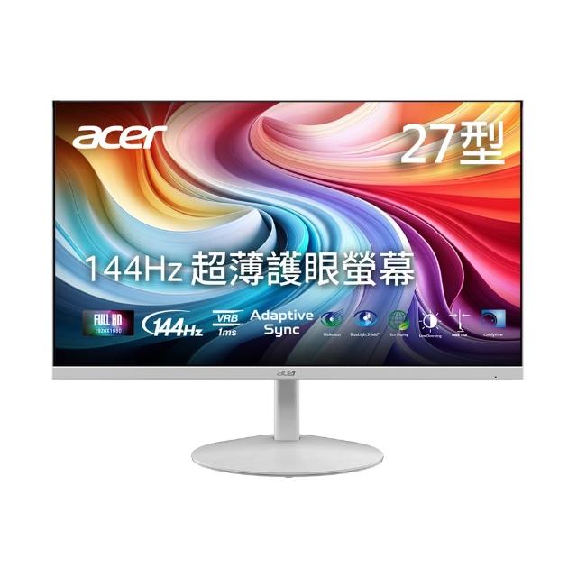 【Acer 宏碁】SA273 P1w 27型 IPS FHD 16:9 144Hz超薄護眼電腦螢幕-白(27吋/內建喇叭/AdaptiveSync/1ms)