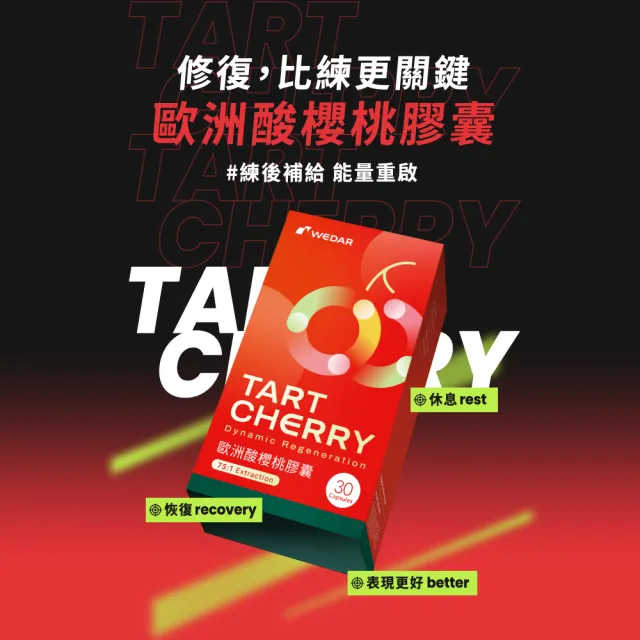 【Wedar 薇達】歐洲酸櫻桃膠囊 1盒(30顆/盒.頂級萃取技術.75:1高濃縮.綠原酸.花青素.純素.運動補給)