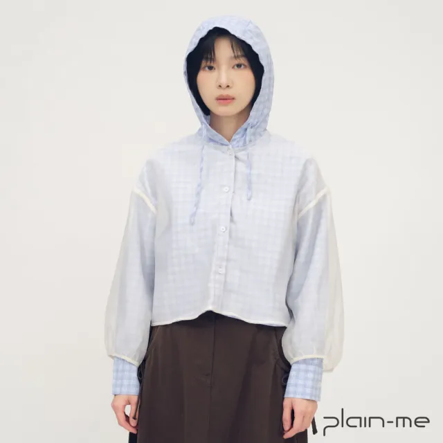 【plain-me】SAAKO 層次連帽襯衫 SAA3334-261(女襯衫 襯衫 長袖上衣 寬鬆 層紗 泡泡袖 假兩件)