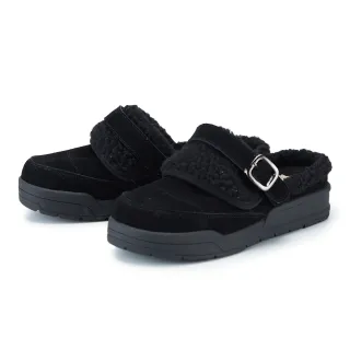 【ORIN】磨面牛皮仿毛厚底穆勒便鞋(黑色)