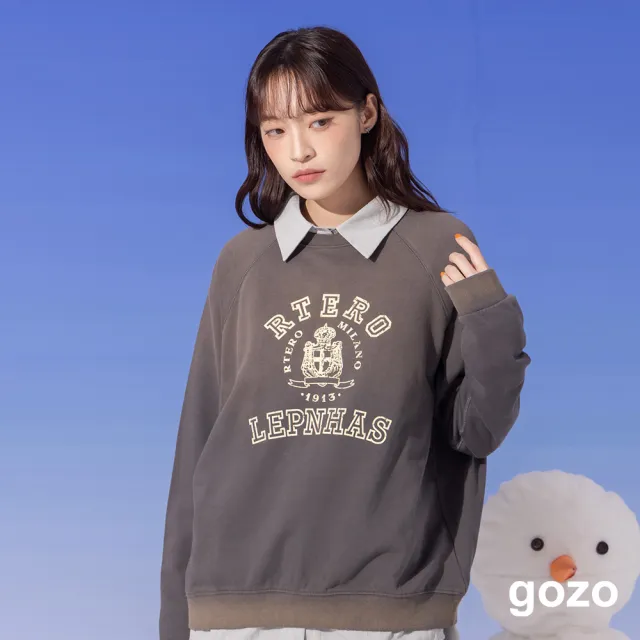 【gozo】MOMO獨家款★限量開賣 復古水洗印花大學T(三色)
