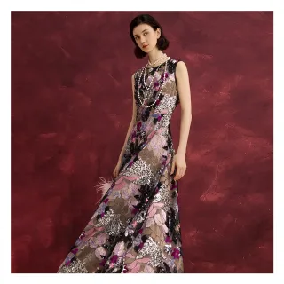 【JESSICA】精美花卉刺繡珠片蕾絲禮服長洋裝254718（粉）