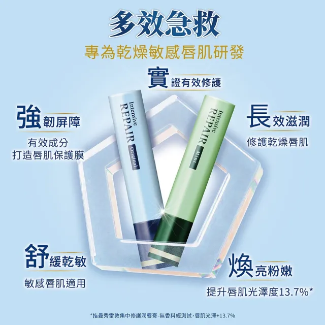 【曼秀雷敦】集中修護潤唇膏3.3g 無香料/薄荷(菸鹼醯胺 溫和保濕 舒緩修護)