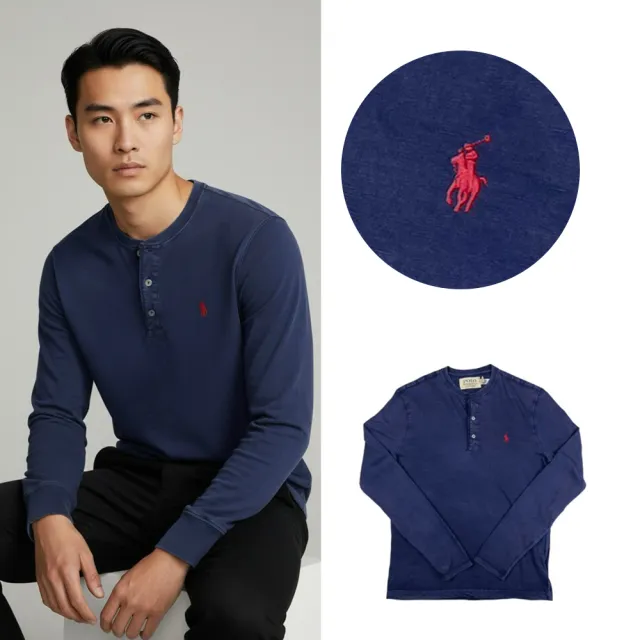 【RALPH LAUREN】亨利領 紅馬 Ralph Lauren 刷舊感 薄長袖 小馬 長袖 T恤 純棉 polo 上衣 (9853BC5)