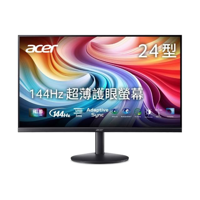 【Acer 宏碁】SA243Y P1b 24型 IPS FHD 16:9 144Hz超薄護眼電腦螢幕-黑(23.8吋/內建喇叭/AdaptiveSync/1ms)