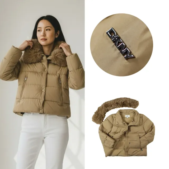 【DKNY】換季特價 厚鋪棉 DKNY 鋪棉外套 女外套 防風 防潑水 帽毛可拆 保暖外套 Donna Karan(1697HO1)