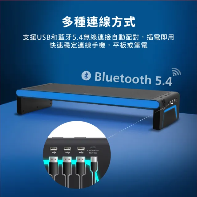 【Philips 飛利浦】RGB十合一45W充電傳輸藍牙喇叭HUB螢幕增高架-SPA6500BK