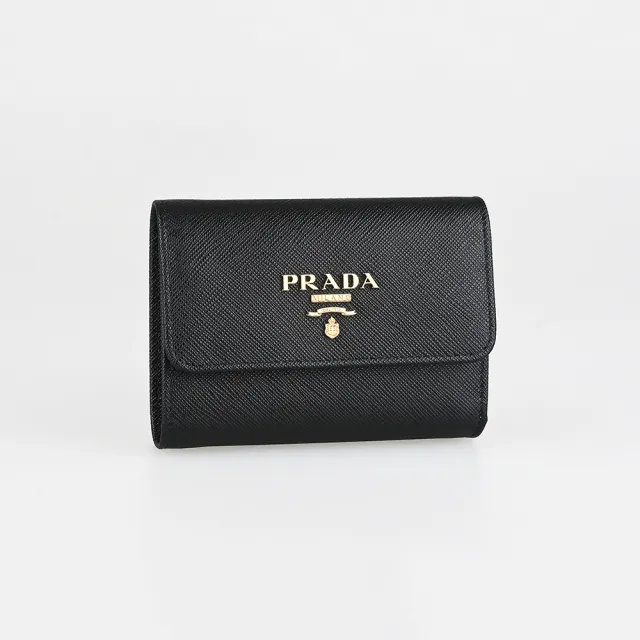 【PRADA 普拉達】PRADA 三折式6卡零錢短夾(黑)