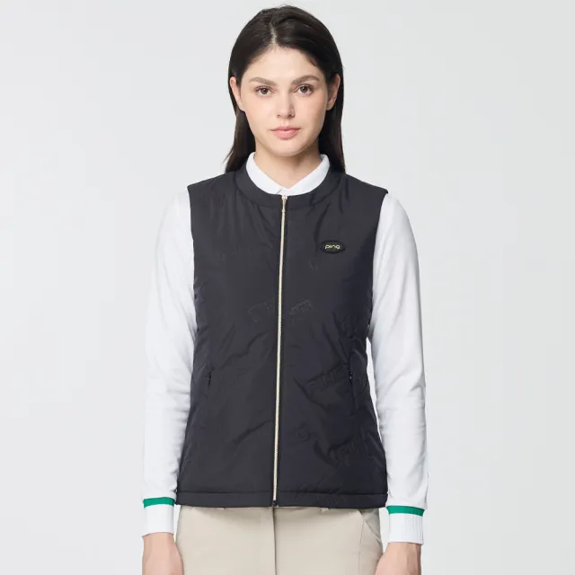 【PING】女款鋼模印蓄熱保暖鋪棉背心-黑(防風透氣/防潑水/GOLF/高爾夫/RB25215-88)