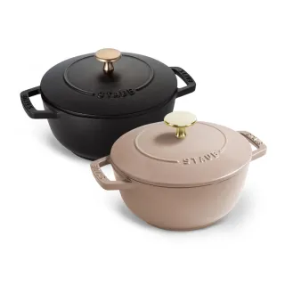 【法國Staub】迴力釘點琺瑯鑄鐵鍋和食鍋16cm-亞麻色/黑色2色任選(德國雙人牌集團官方直營)