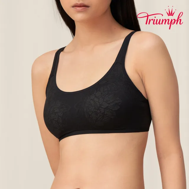 【Triumph 黛安芬】4D彈力系列 圓領蕾絲無鋼圈內衣(時尚黑)