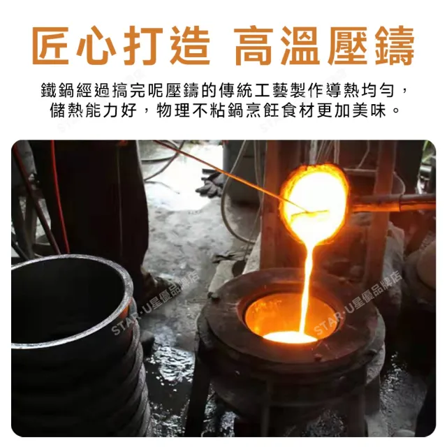 【星優】34cm圓底+帶蓋(炒鍋 已開鍋無塗層 雙耳生鐵炒鍋 炒菜鍋 圓底炒鍋 燃氣電磁爐通用)