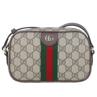 【GUCCI 古馳】Ophidia 防水帆布拉鍊相機斜背包(咖啡色/小)