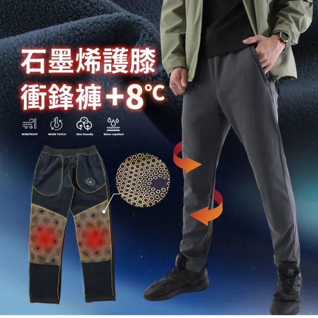 【JU SHOP】石墨烯護膝保暖衝鋒褲 加絨保暖 衝鋒褲 保暖褲(防風褲 防潑水 長褲 機能褲 石墨烯 刷毛)