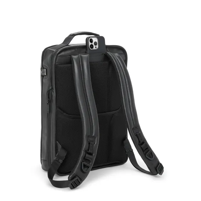【TUMI】Alpha 大型 17 吋筆電可擴展商務皮革後背包 - 黑色(TUMI 官方旗艦店)