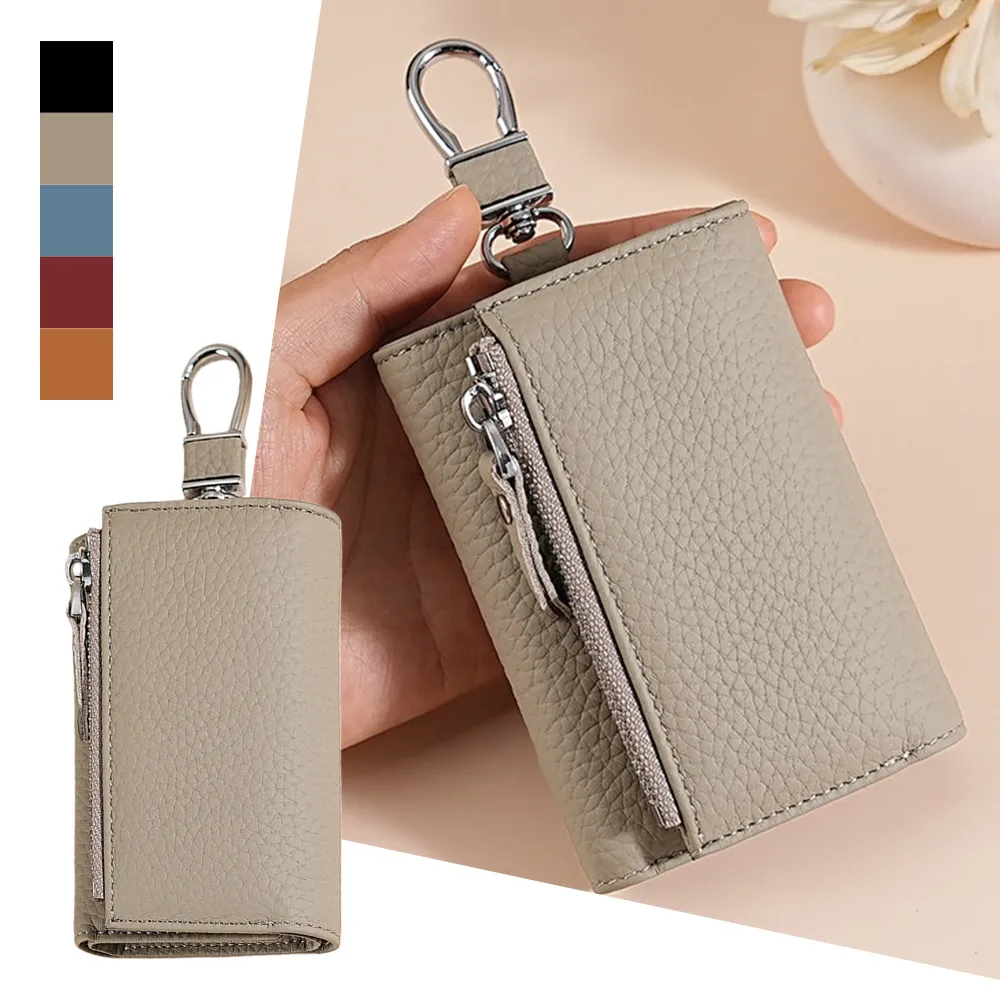 MoonDy】皮夾鑰匙包多功能錢包鑰匙套女士錢包真皮鑰匙包真皮短夾牛皮短錢包鑰匙- momo購物網- 好評推薦-2026年1月