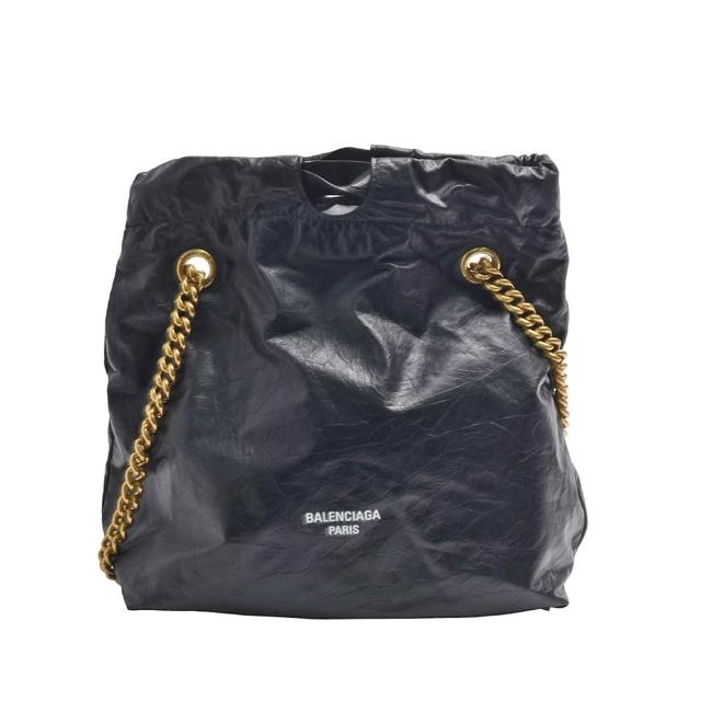 【Balenciaga 巴黎世家】巴黎世經典CRUSH TOTE品牌LOGO小牛皮手提/肩背包(小-黑色742942-210IT-1000)