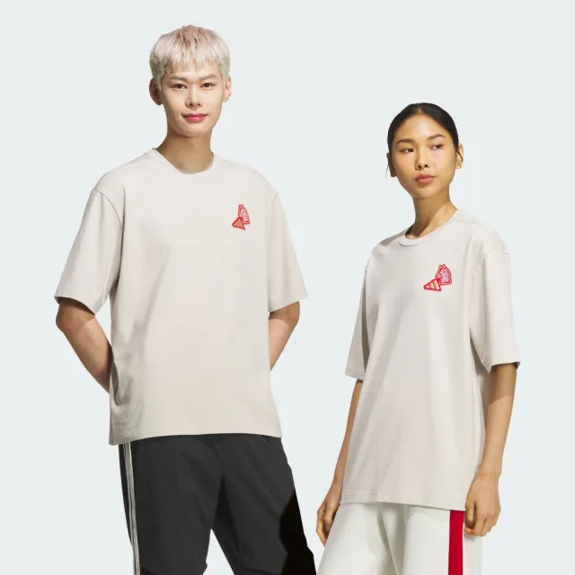 【adidas 愛迪達】短袖上衣 男 女 中性 寬鬆版型 馬年 CNY 亞規 NYR GFX SS TEE 灰 KQ5100