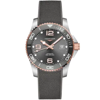 【LONGINES 浪琴】深海征服者浪鬼陶瓷潛水機械錶-灰x玫瑰金/41mm(L3.781.3.78.9)