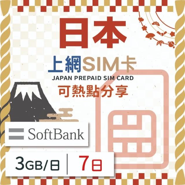 【日本上網 SIM卡】7天方案 每日3GB降速吃到飽 4G高速上網SIM卡(隨插即用、熱點分享、日本網卡)