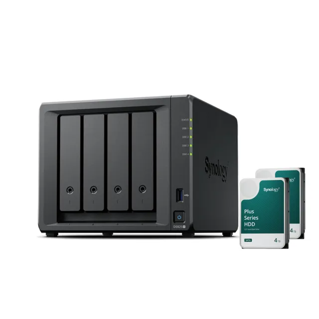 【Synology 群暉科技】搭 4TB x2 ★DS925+ 4bay NAS 網路儲存伺服器(HAT3300-4T)