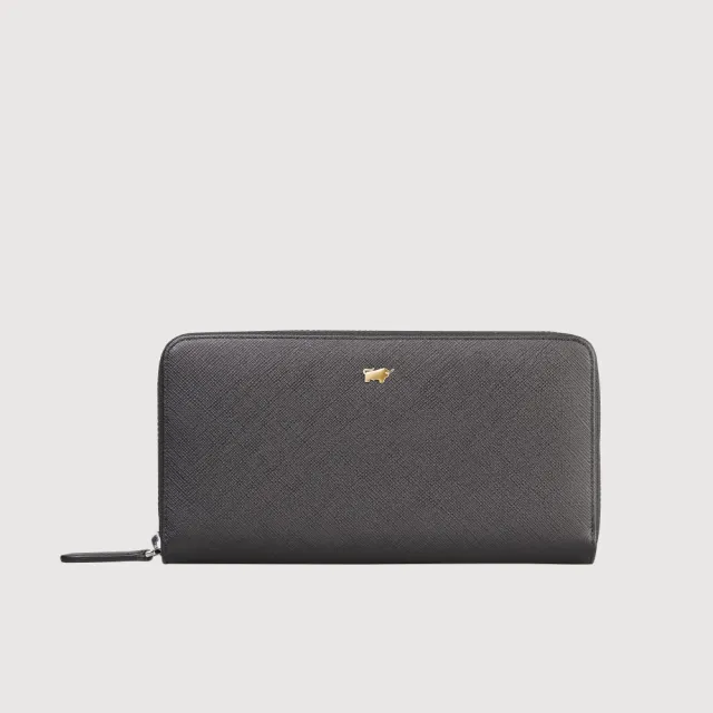 【BRAUN BUFFEL 德國小金牛】尚恩A 12卡拉鍊長夾-黑色(BF354-602-BK) 父親節送禮
