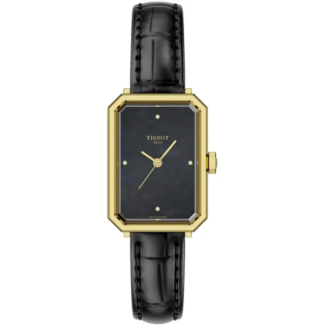 【TISSOT 天梭】SRV系列 復古經典方形珍珠貝石英錶-30mm/金 送禮 禮物(T1601103612600)