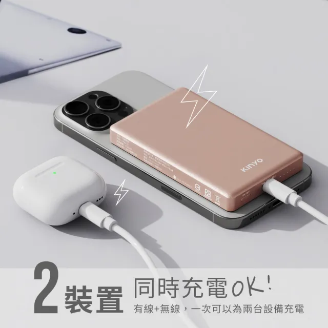 【KINYO】WH標示 10000mAh大容量薄型磁吸行動電源 Type-C/蘋果 (KPB-618)