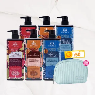 【Timaru 堤瑪露】純淨馥郁精油香氛沐浴1000mlx6(玫瑰/白麝香/檀香-3種可選)