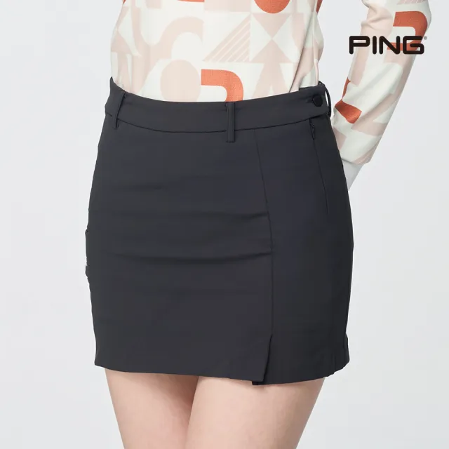 【PING】女款蓄熱保暖高彈力短裙-黑(吸濕排汗/GOLF/高爾夫短裙/RD25212-88)