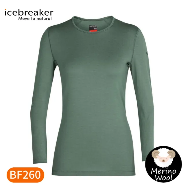 【Icebreaker】女Tech 圓領長袖上衣BF260《鼠尾草綠》104387/內層衣/薄長袖