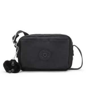 【KIPLING官方旗艦館】曜岩黑品牌經典圓標前後加寬收納側背包-ABANU