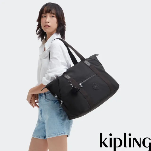 【KIPLING】曜岩黑品牌經典圓標拉桿旅行袋-ART M 女包