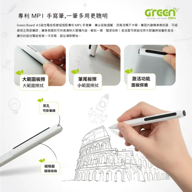 【Green Board 】A5磁性電紙板 MTA5進階收納組 (電紙板+手寫筆+灰色皮革夾)