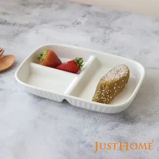 【Just Home】純色陶瓷9.5吋長方盤2件組-2種組合可選(211餐盤 分隔盤 健康分隔盤 瘦身餐盤 減脂餐盤)