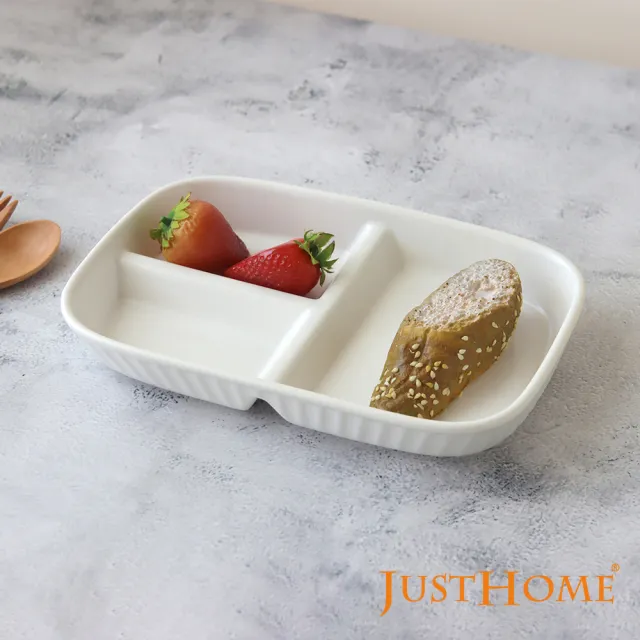 【Just Home】純色陶瓷9.5吋長方盤2件組-2種組合可選(211餐盤 分隔盤 健康分隔盤 瘦身餐盤 減脂餐盤)