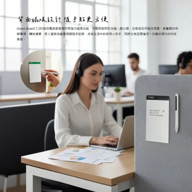 【Green Board 】7.2 吋磁性電紙板 MT7進階收納組 - 綠色(電紙板x2+手寫筆+皮革夾  MIT雙專利設計)