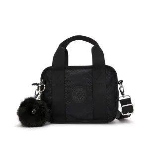 【KIPLING】黑色浮雕印花輕巧手提斜背兩用包-NADALE