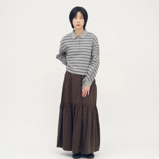 【plain-me】SAAKO 女生上衣 POLO衫 短版上衣 女生長袖 抽繩條紋_SAA3602-261
