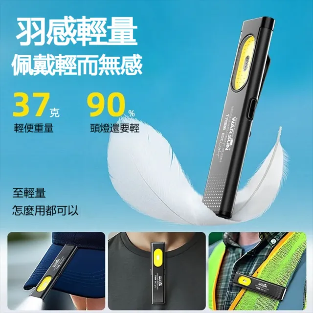 WARSUN沃爾森 雙光源磁吸手電筒 (T7pro EDC戰術手電筒 COB工作燈 帽夾燈 強光手電筒 警示燈 夜跑)